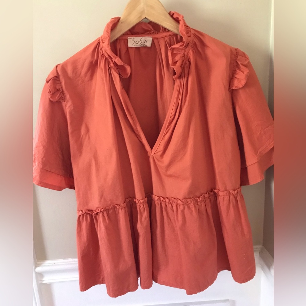 Sofia Made in Italy Orange Cotton Peplum Designer Blouse